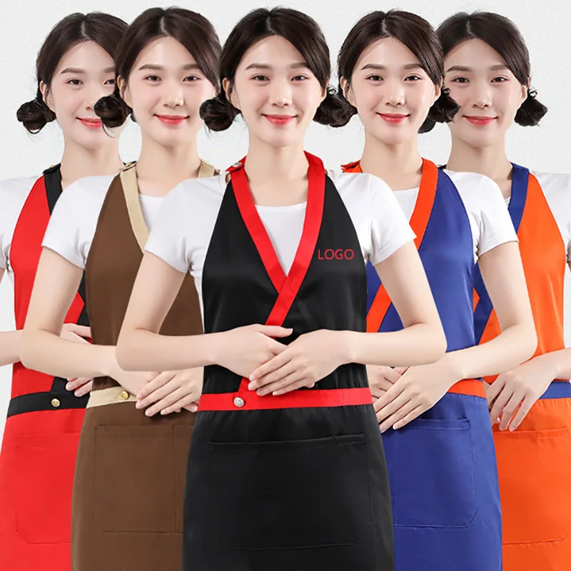 Factory Sale Fashion Kitchen Apron Beauty Salon Coffee Shop Attendant Work Accessories Custom Logo Color Wholesale Cotton Apron