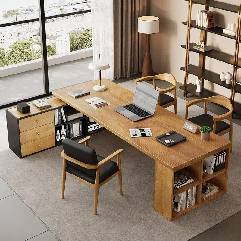 

American retro desk solid wood computer desktop industrial style simple modern wrought iron