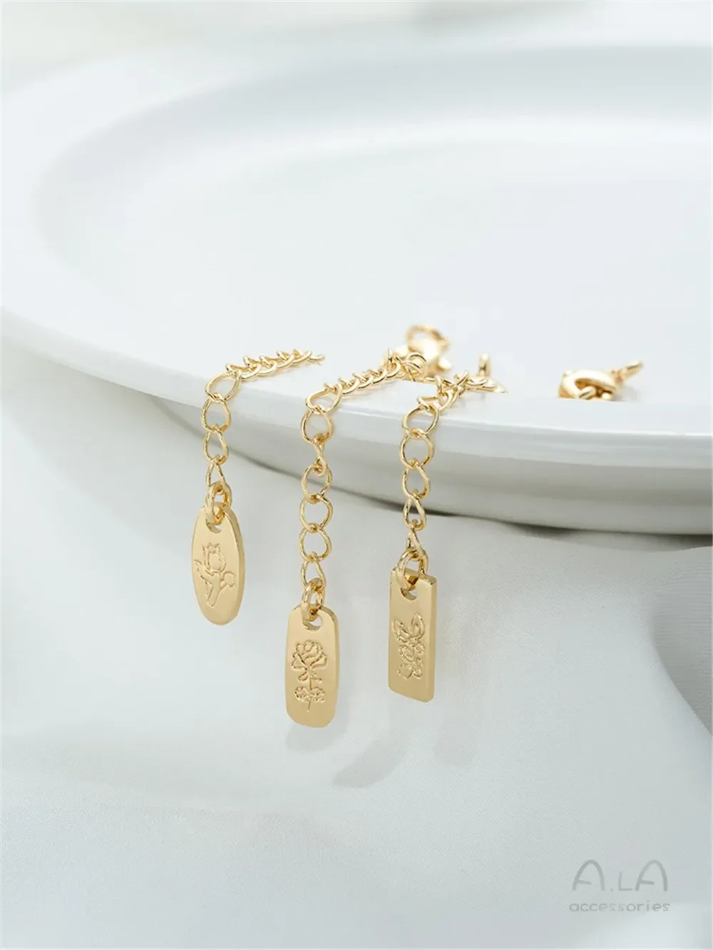 14K Gold-ห่อแกะสลักผีเสื้อ Rose Tag TAIL CHAIN DIY เครื่องประดับทําด้วยมือขยายอุปกรณ์เสริม EXTENSION CHAIN