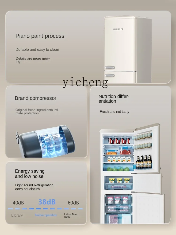 Three-Door Large Capacity American Retro Refrigerator Small Household Refrigerator Freeze Storage Dormitory Rental