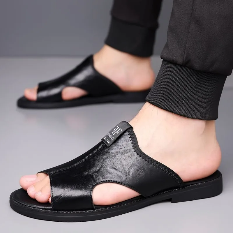 

Summer Men's Shoes Leather Hollow Beach Shoes Non Slip Breathable Plus Size Sandals Comfortable Slip on Men Slippers 2026 New