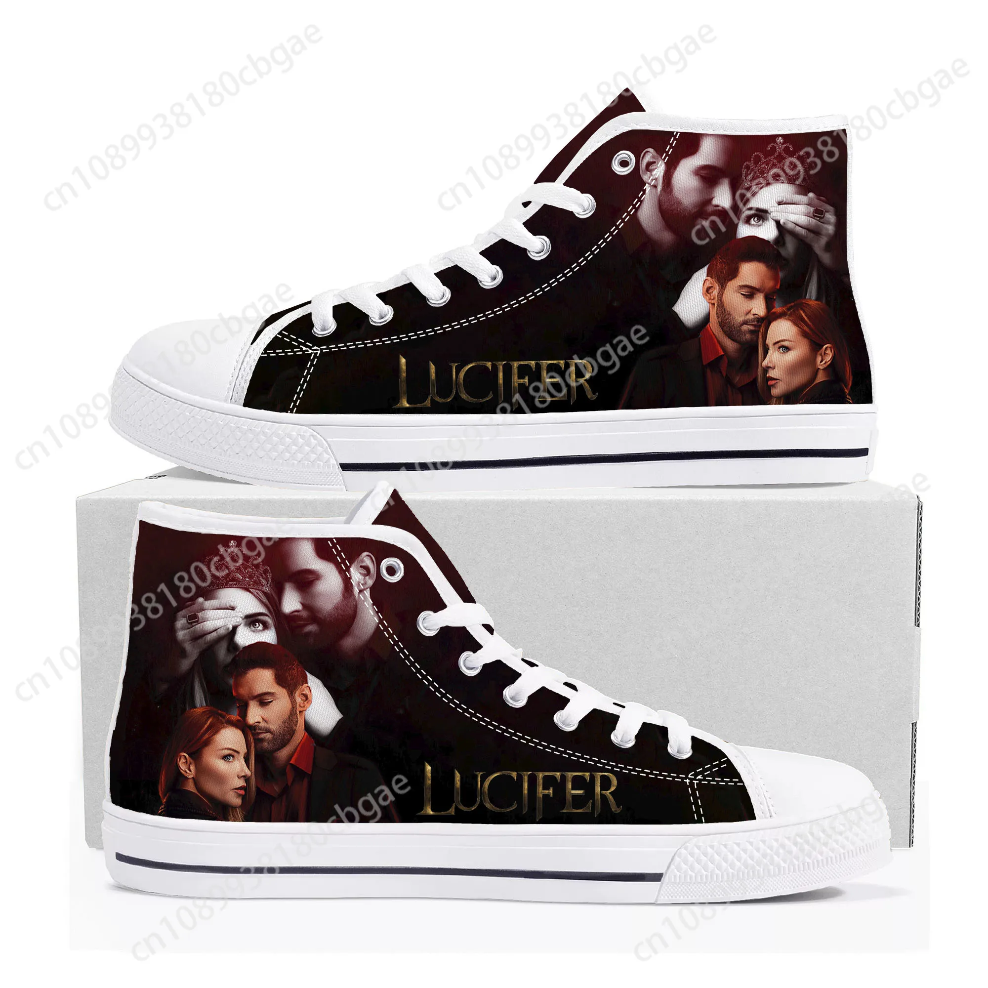 Lucifer High Top Sneakers Mens Womens Teenager High Tom Ellis Quality Canvas Sneaker couple Shoe Casual Custom Made Shoes