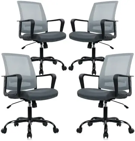 Ergonomic Mesh Office Chair with Adjustable Lumbar Support, 4 Pack - Gray