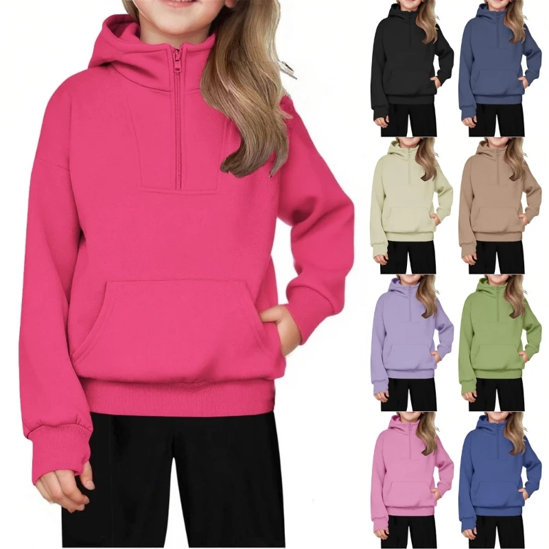 

Толстовка на молнии для девочек, флисовый пуловер с капюшоном для подростков, топы с длинными рукавами, осенне-зимняя одежда с