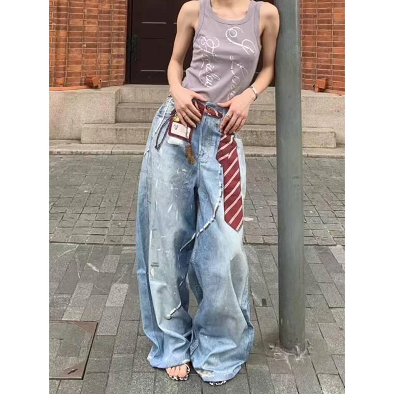 ZHIZOU Donna Blu Y2k Jeans larghi Harajuku VintageBent Coltello Denim Pantaloni Estetici Stile anni 2000 Jeans Pantaloni Abiti oversize