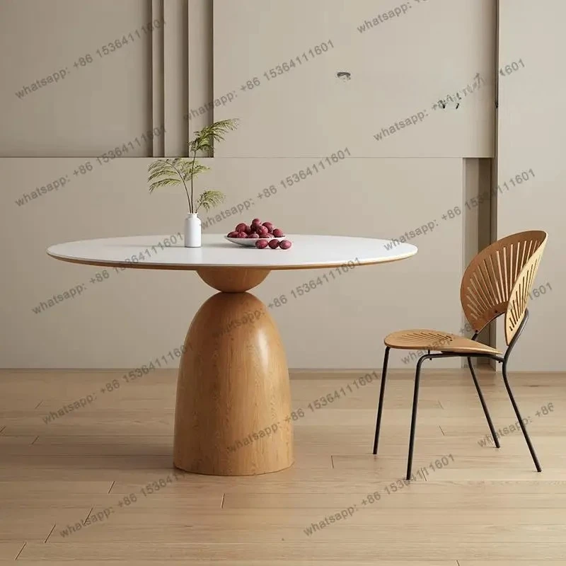

CC high-end rock slab round table all solid wood round household small apartment consciousness simple pure white dining table