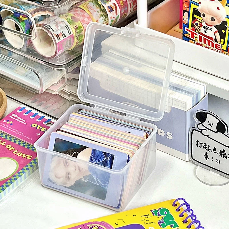 Transparent Storage Box Desktop Organizer Dustproof Boxes Kpop Card Storage Collection Case Plastic White 수납케이스 작은 카드 수납