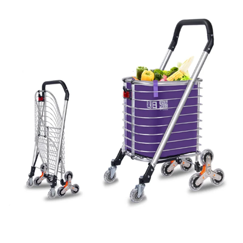 Grocery Shopping Cart Elderly Household Tow Truck Folding Portable Supermarket Trailer Vegetable Basket Hand-pulled Pull Rod Car