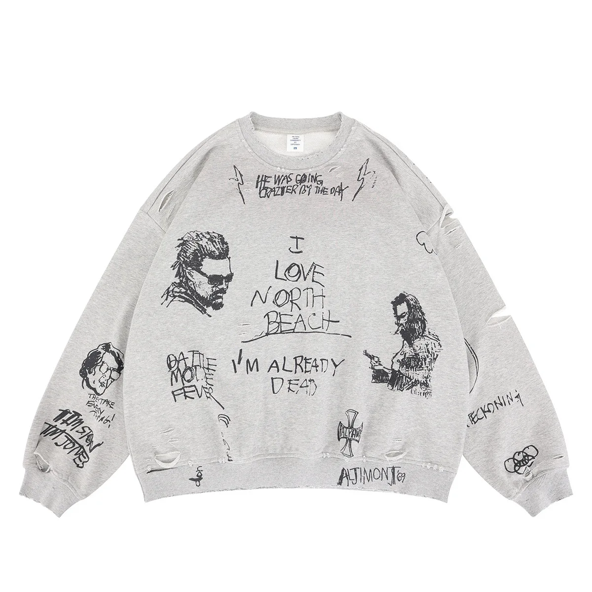 

2025 Autumn/Winter New American Fading, Doing Old Curling Destruction Retro Round Neck Hoodie Men's Loose