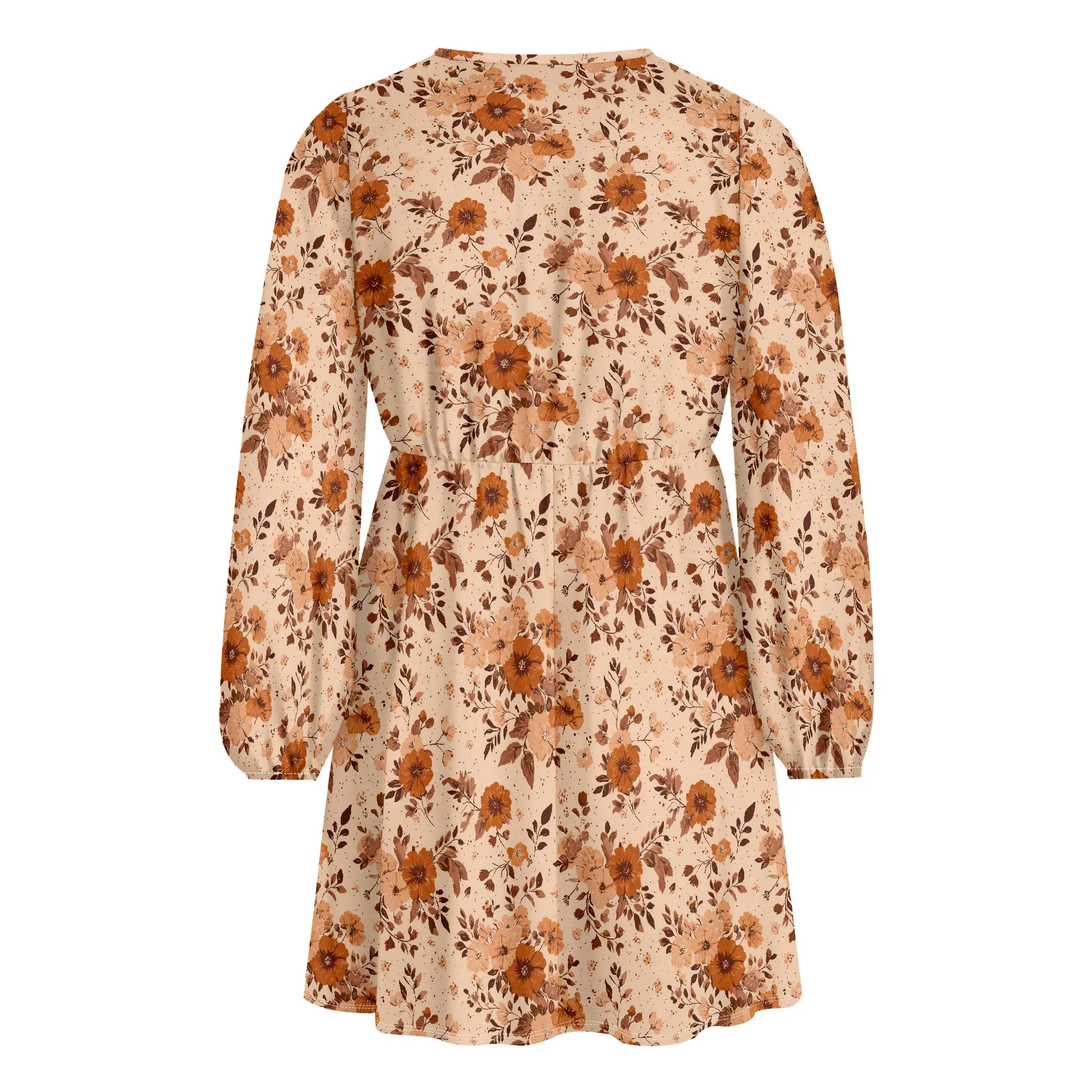 Abiti autunnali da donna 2025 Scollo a V Manica lunga Elastico in vita Boho Abiti da vacanza al mare Mini abito estivo floreale