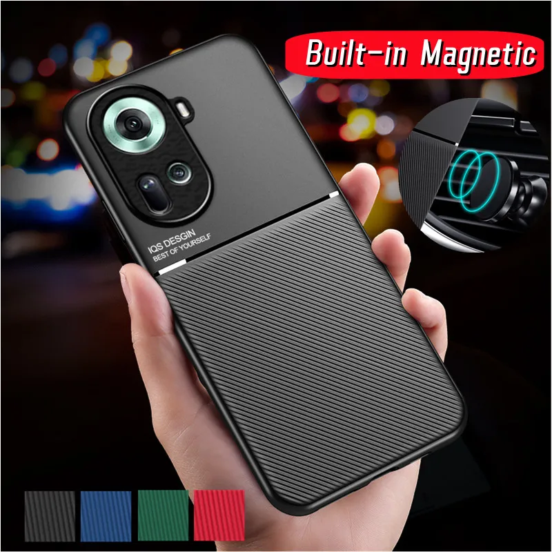 Anti-slip Case For OPPO Reno 12 11 11F 5G Reno11 Pro 10 Pro+ 8 Lite 8T Protective Cover Built-in Magnetic Holder Coque Fundas