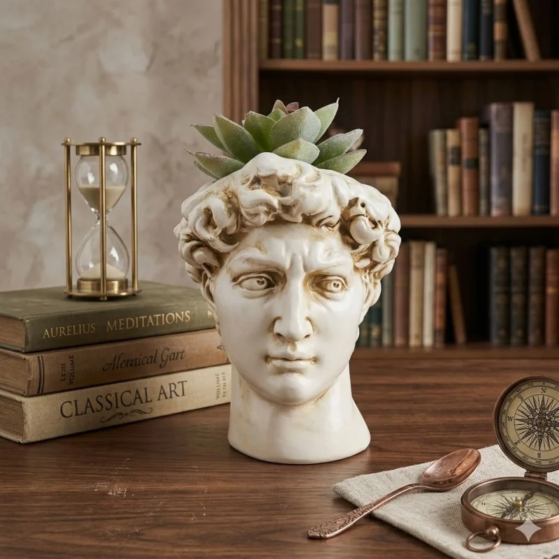 Cross-border best-selling Greek portrait resin flowerpot four-piece set Artificial succulent plant decoration Vintage Desktop De