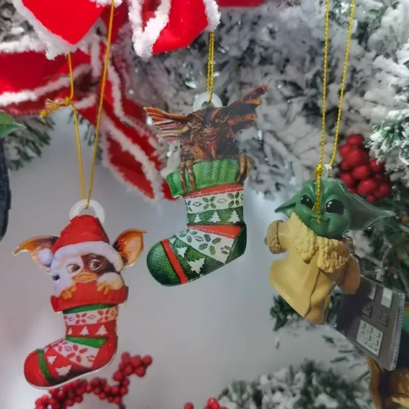 زخرفة شخصية لطيفة لعيد الميلاد ثلاثية الأبعاد جديدة مع ضوء خرافي - تصميم قبعة سانتا، قلادة تمثال معلقة لشجرة عيد الميلاد، حفلة منزلية