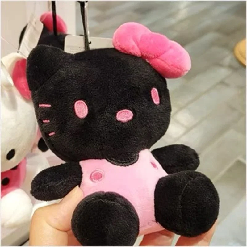 Sanrio Black Hello Kitty Plush Doll Kawaii Cartoon KT Cat Bag Pendant Keychain Cute Soft Ornaments Room Decoration Holiday Gifts