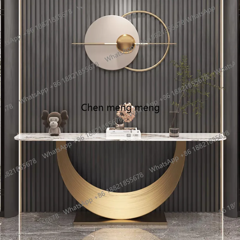 

Light luxury Italian stainless steel console modern simple entrance table wall entrance cabinet