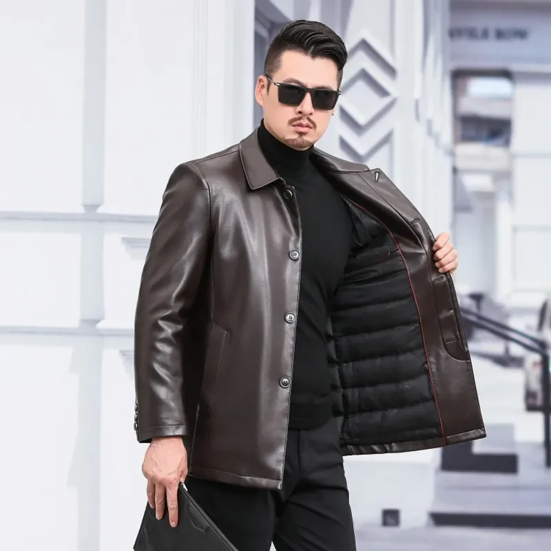 

Thickened Leather Down Jacket Men's Leather Lapel Men's Leather Jacket Detachable Inner Liner Leather Jacket