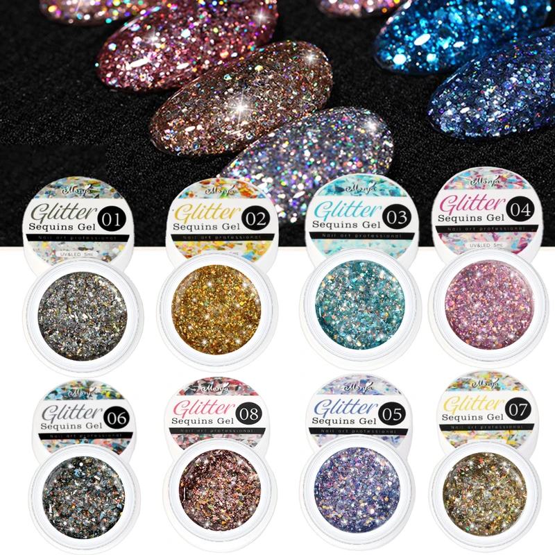 2/3/4PCS Nail Varnish Shimmer Sequins Polish Nails 8 Colors Nail Accessories Shiny Gel Nail Polish Soak Off Uv Led Gel