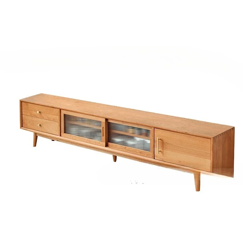 

Nordic TV cabinet small apartment cherry wood, audio-visual cabinet modern and simple, solid wood style living room floor