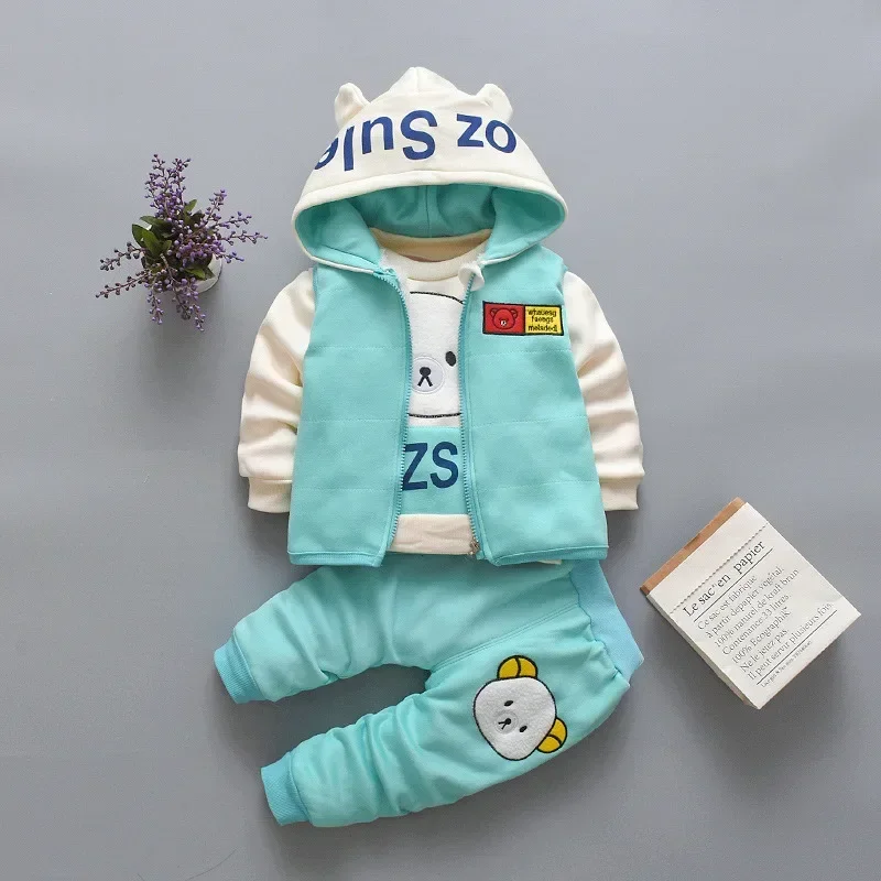 New Clothing Sets Baby Boys Girls Winter Plus Velvet Thick Flannel Fleece Homewear 3Pcs Children Warm Cartoon Sleepwear Suit