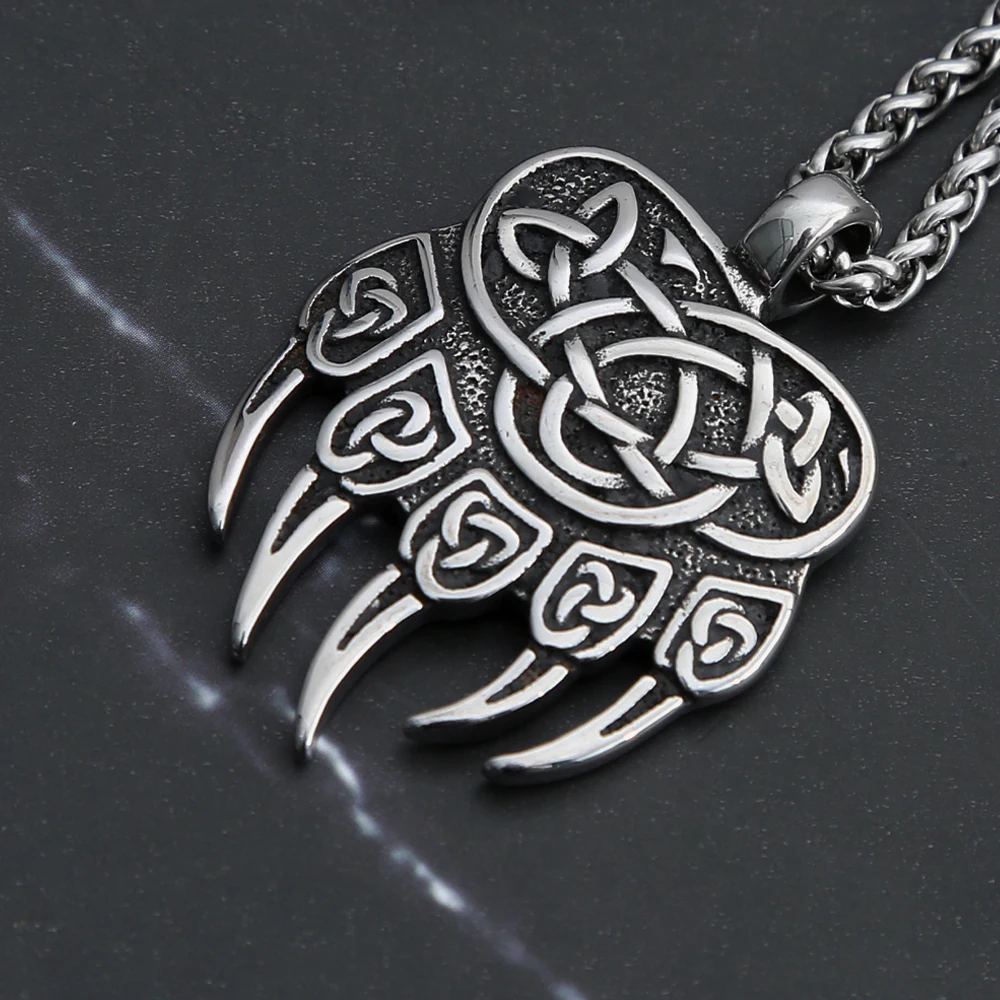 Vintage Unique Amulet Bear Claw Necklaces 316L Stainless Steel Celtic Knot Pendant For Men Viking Fashion Jewelry Gift Wholesale