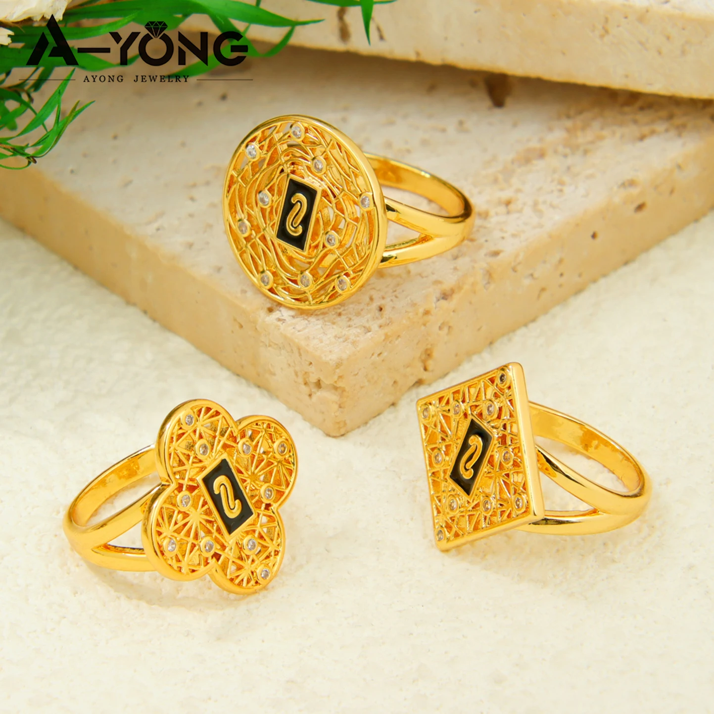 Dubai Vintage Zirkonia-Ringe 21k Vergoldet Arabisch Muslimisch Hip-Hop Mode-Ring Bollywood Damen Ethnischer Party Punk Schmuck – Detail 2