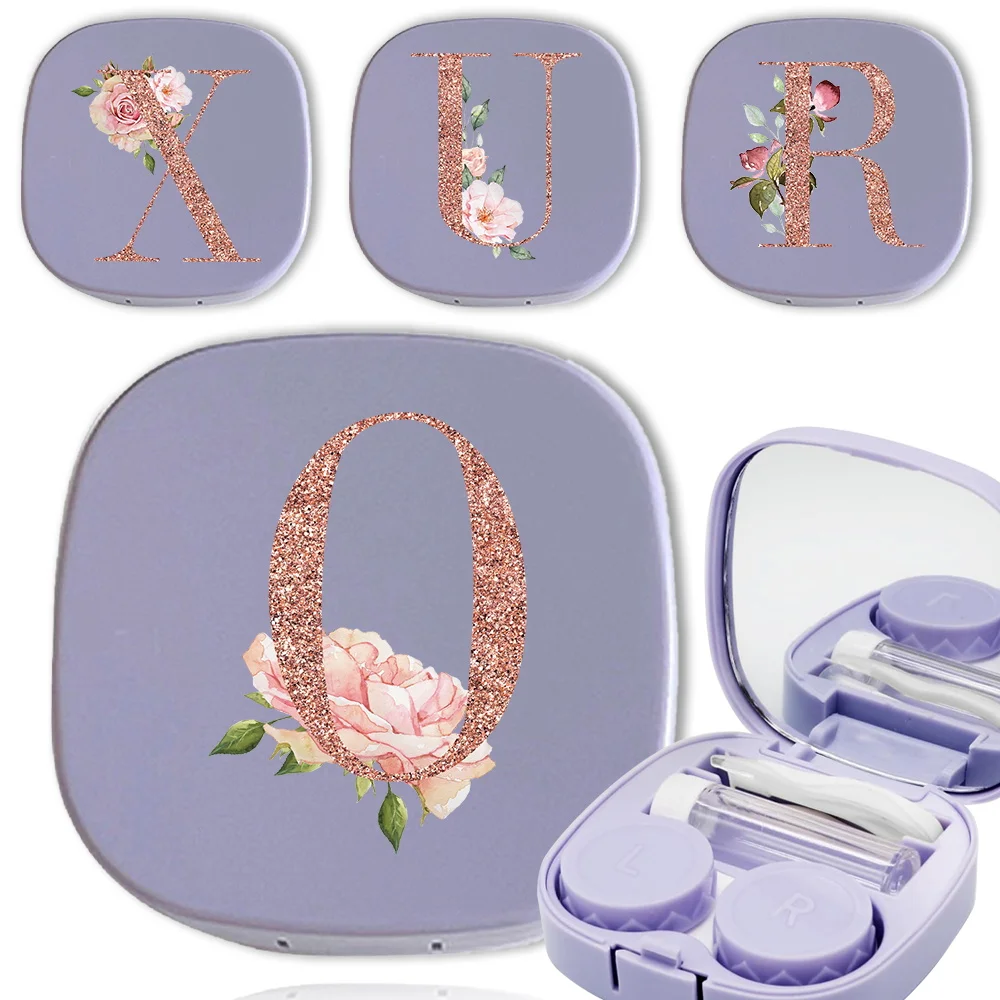 Portable Contact Lenses Organizer Box Dustproof Contact Lens Case With Mirror Easy To Carry Beauty Tool Rose Gold Pattern
