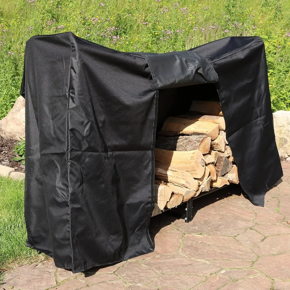 Indoor/Outdoor 6-Foot Decorative Firewood Log Rack with Black Heavy-Duty Weather-Resistant PVC Cover