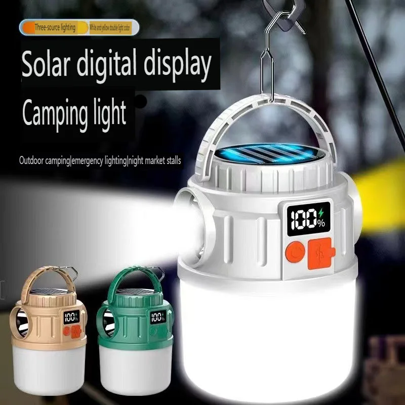 Solar Camping Light USB Rechargeable Outdoor Tent Flashlight Solar Charging  Emergency Hurricane Camp Lamp Waterproof Power Bank