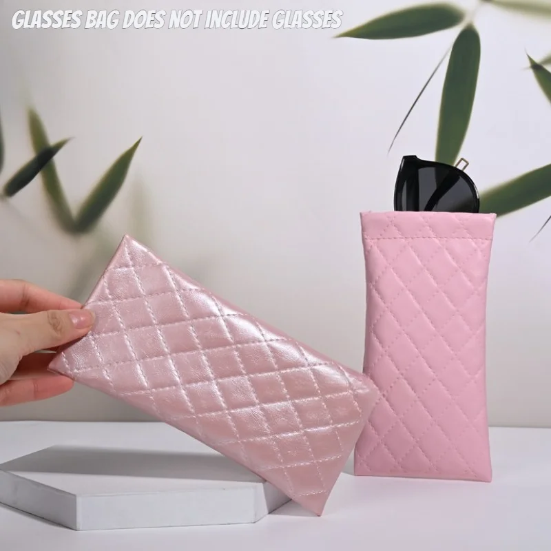 Ladies Luxury Rhombus Stitched PU Eyeglasses Bag Soft Protective Sunglasses Pouch Portable Handbag Insert Spectacle Storage Case