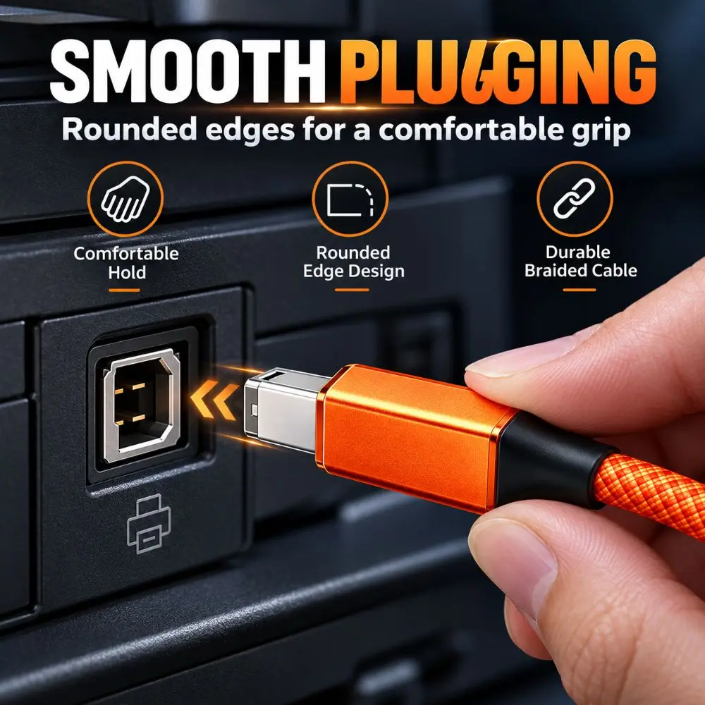 USB 2.0 USB-C Printer Cable Nylon Braided 480Mbps Printer Sync Lead Plug And Play Stable Transmission Scanner Connection Cable