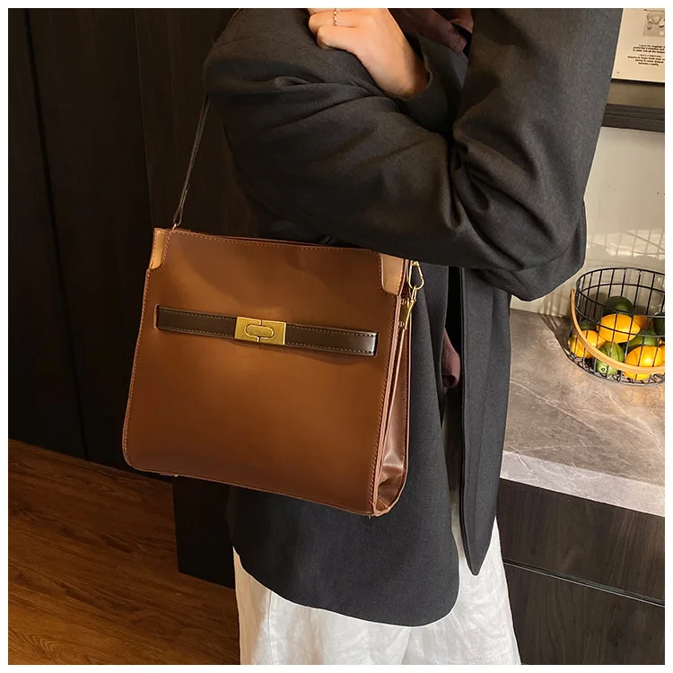 2025 Nuova borsa a tracolla in pelle - Borsa a tracolla da donna con chiusura patchwork, elegante e spaziosa per lavoro/giornamente