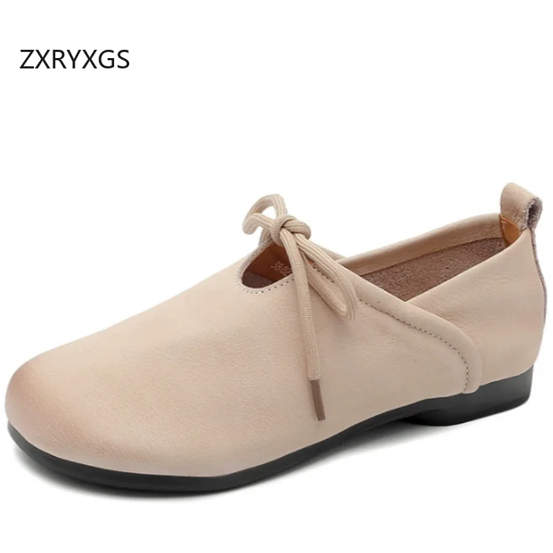 

ZXRYXGS Top Soft Cowhide Full Real Leather Shoes Women Flats 2026 Round Toe Comfortable Versatile Casual Shoes Flat Travel Shoes