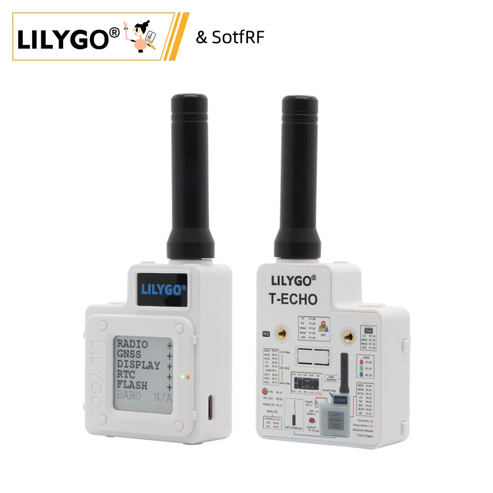 LILYGO® TTGO SotfRF T-Echo NRF52840 LoRa SX1262 433/868/915MHz โมดูลไร้สาย L76K GPS 1.54 E-กระดาษ BME280สำหรับ Arduino