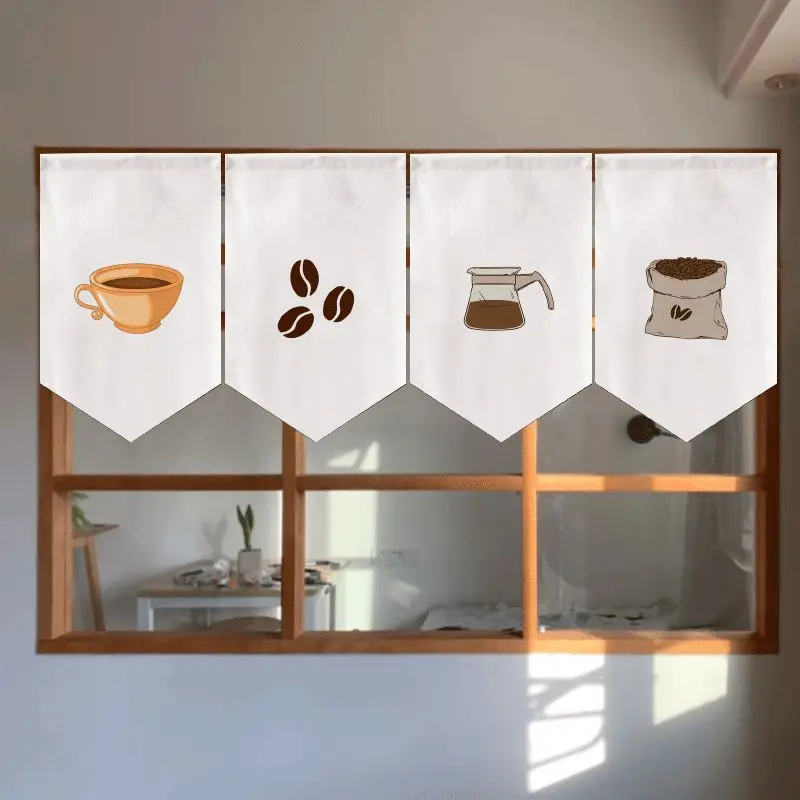 VIKAMA Korean Ins Style Minimalist Printed Triangular Flag Curtain Window Curtain Coffee Shop Bakery Storefront Wall Decoration