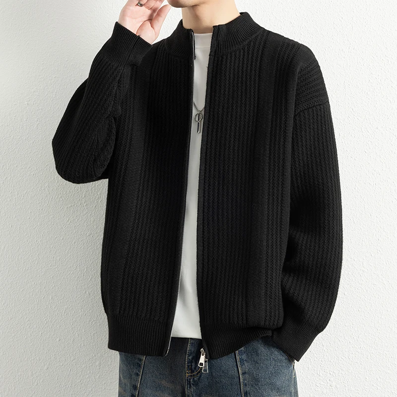 

Высококачественный вязаный кардиган для мужчин, повседневный стиль, с двойной молнией, осенне-весенний, модный, свободного кроя, с длинными рукавами