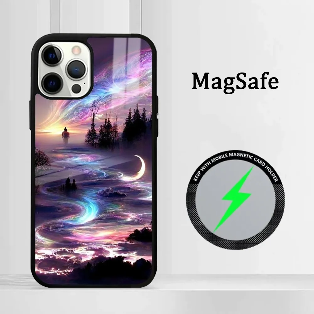 Beautiful northern lights Phone Case For iPhone 15 14 13 12 11 Pro Max Plus Mini Mirror Magnetic Cover