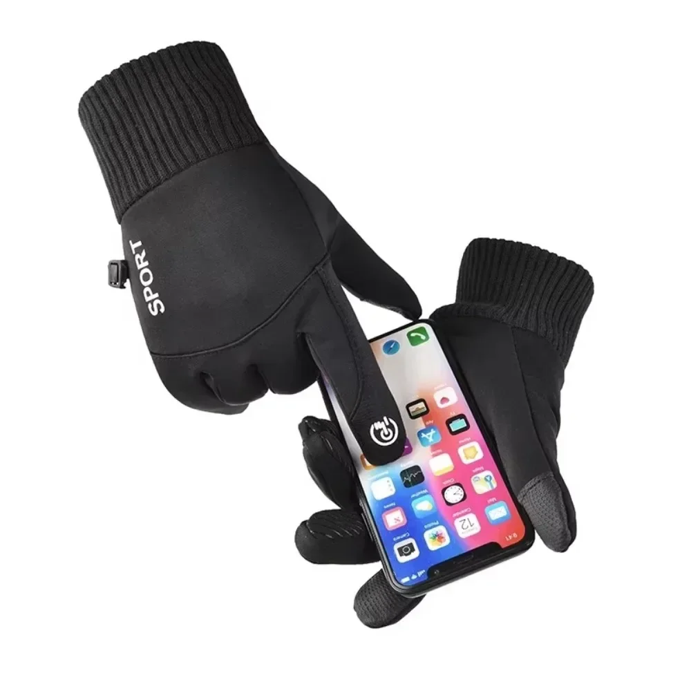 Outdoor Sports Running Men Winter Waterproof Cycling Gloves Motorcycle Ski Touch Screen Fleece Gloves Non-slip Warm Full Fingers