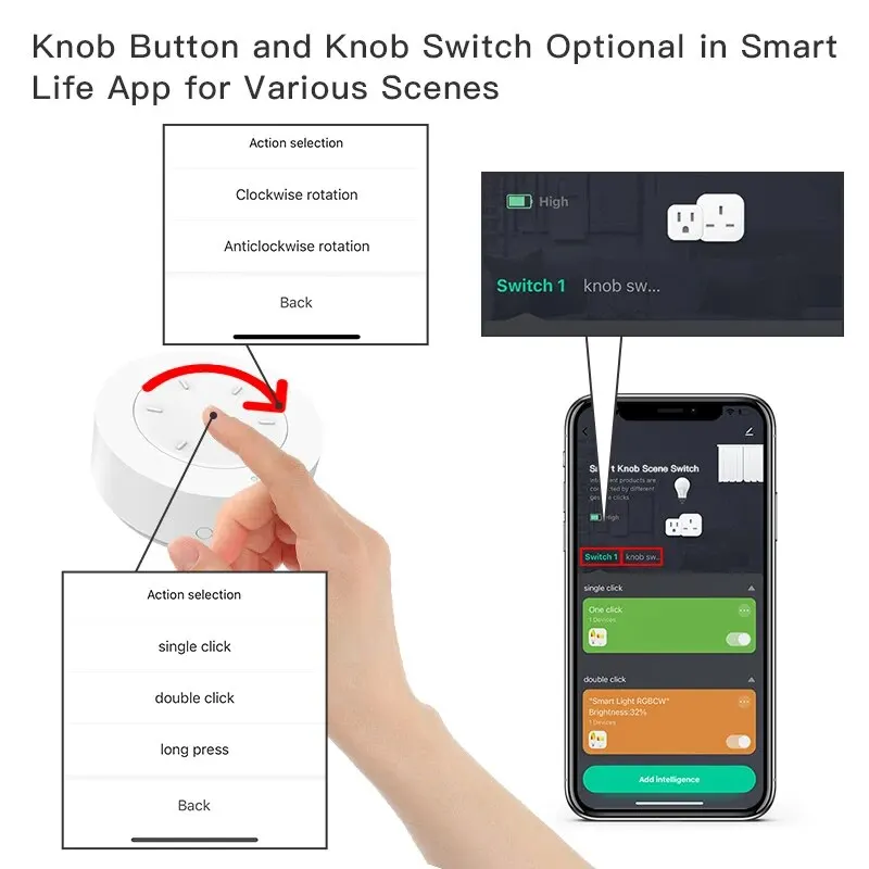 Tuya ZigBee Smart Knob Switch DIY Wireless Scene Button Rotatable Dimmer Switch Home Appliances Automation Linkage Remoter image 2