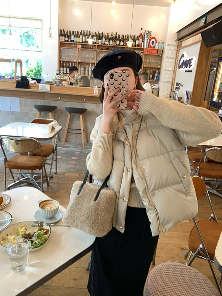 

Warm Stand Collar ort Svel Jaet Outerwear Padded Vest Thiened White Du down Commute Sle Layering Coat