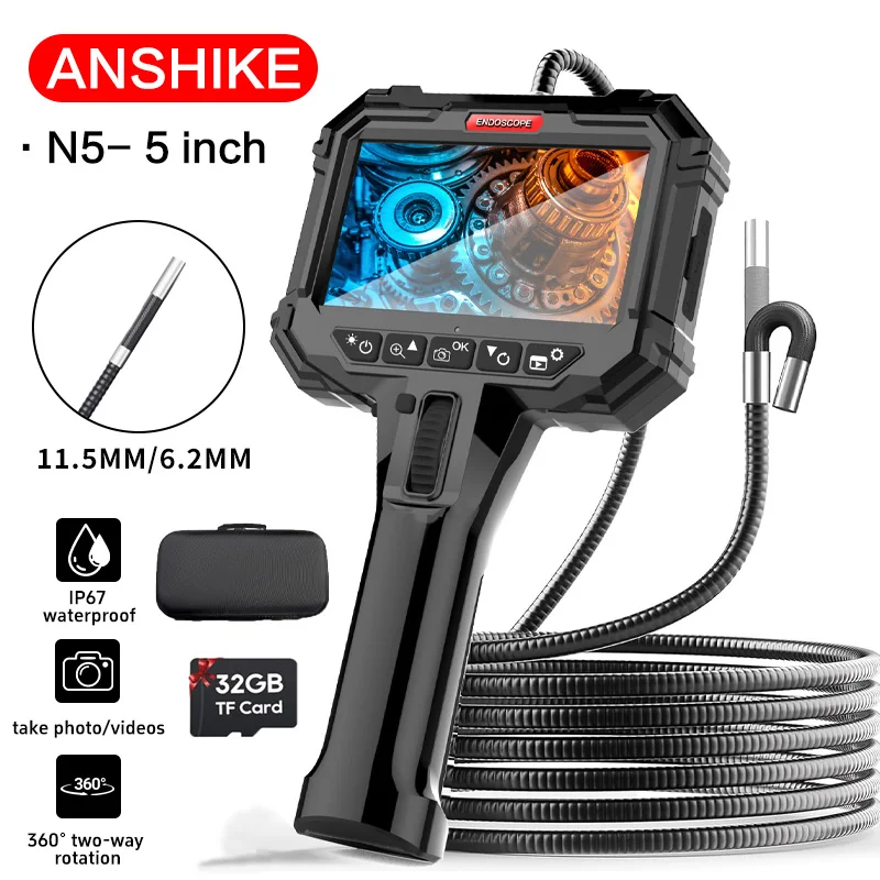 

N5 Two-Way Articulating Borescope, HD Industrial Endoscope Inspection Camera with Light , Waterproof Camera Sewer Endoscope