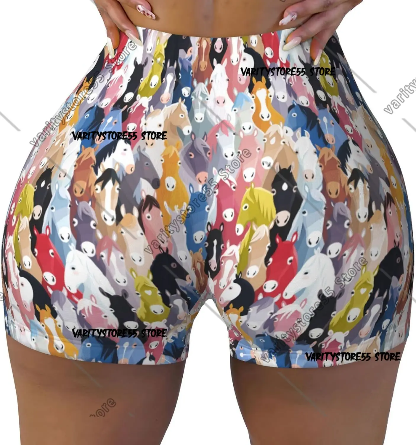 

Красочные шорты для тренировок с принтом лошадей для женщин, бесшовные мягкие гладкие шорты для занятий йогой в тренажерном зале, активные шорты