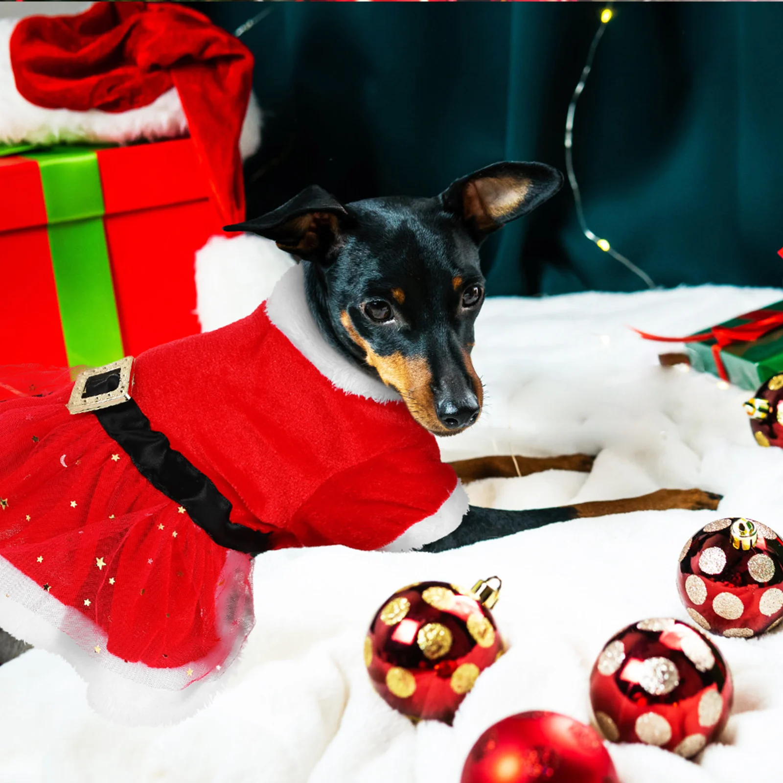 

1 set Pet Clothes Santa Claus Dog Clothes Warm Material Red White Design Bow Hair Accessory Comfortable Fit Christmas