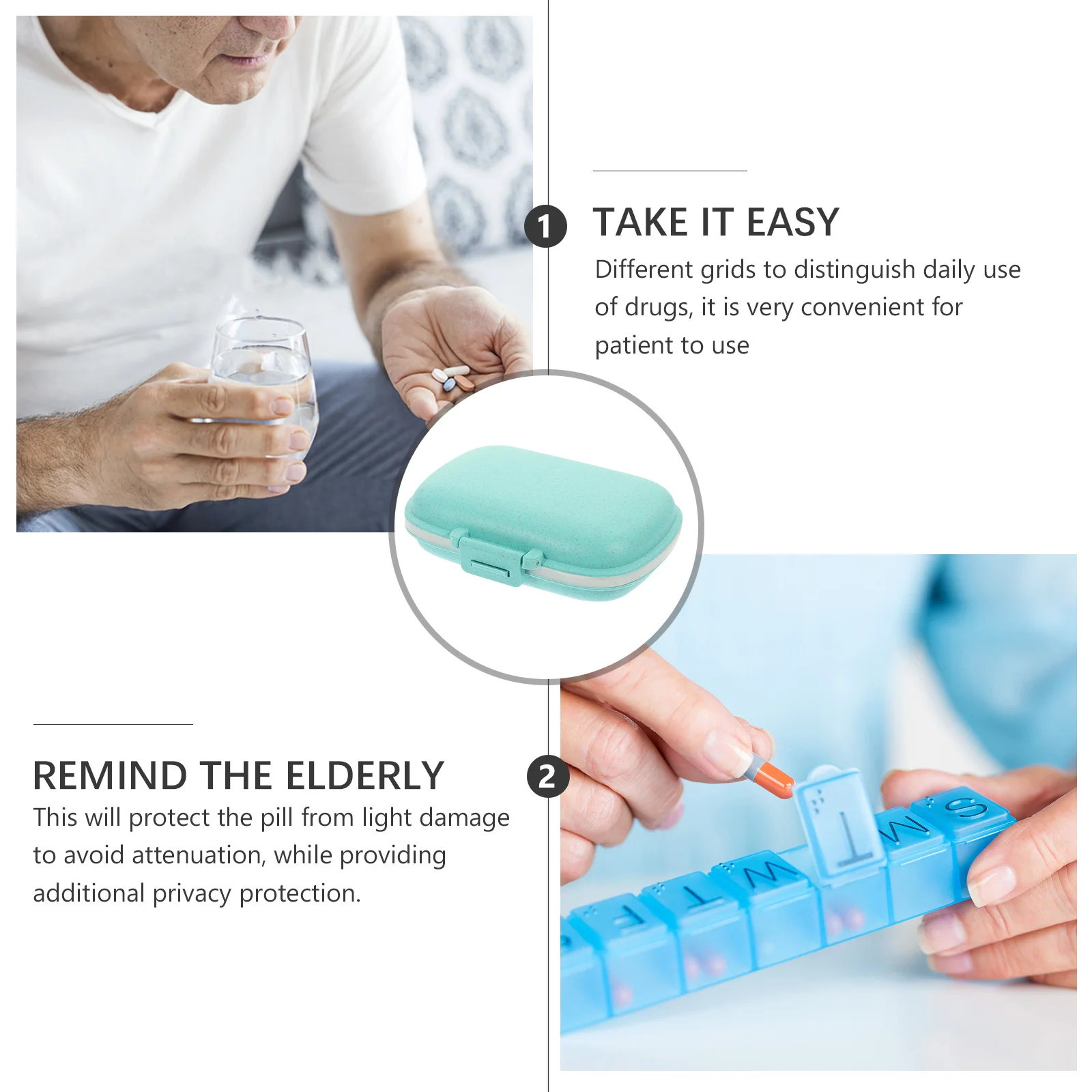 

2Pcs Portable Pills Organizer 8 Compartments Double Layer Medicine Case Weekly Travel Pill Storage Box Daily Organizer