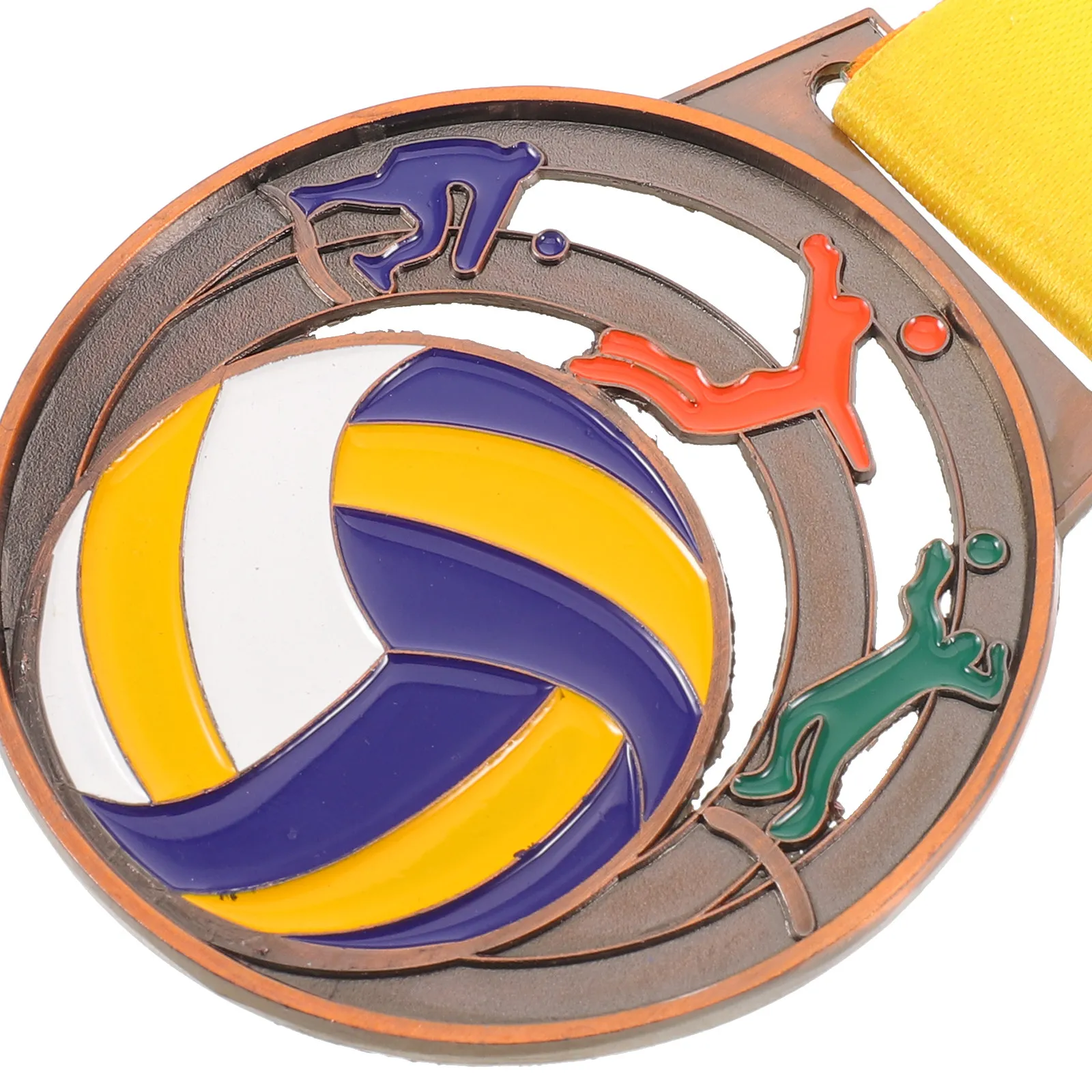 5Pcs Volleyball Award Medals Gold Zinc Alloy Hollow Design Sports Competition Prizes Neck Ribbon Team Recognition Tournament