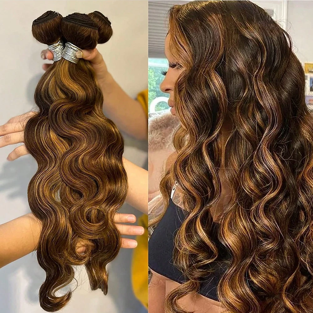 16A تسليط الضوء على حزم أومبير الشعر البشري 100% غير المجهزة البرازيلي الملونة الجسم موجة حزم الشعر الخام نسج ملحقات صفقات #1