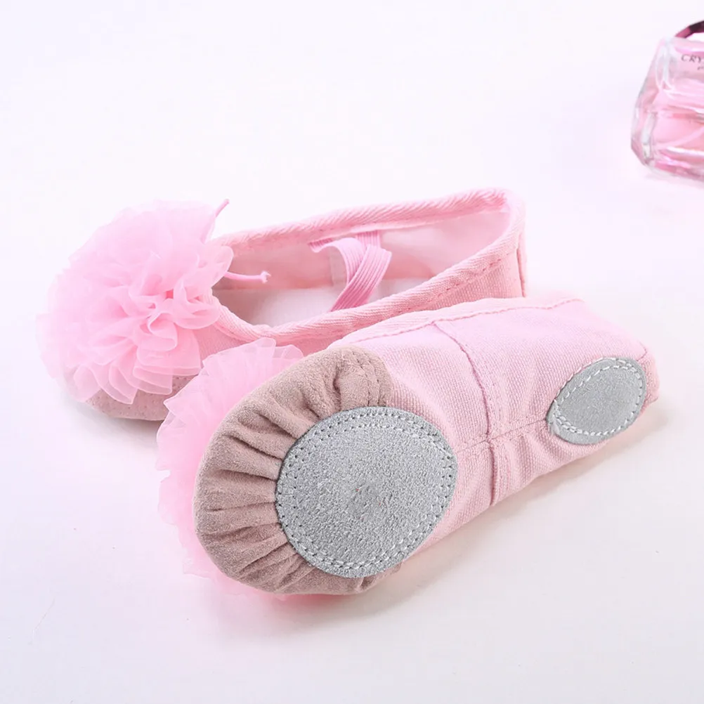 1Pair Children Dance Shoes Girls Ballet Flat For Kid Ballerina Kids Gauze Flower Breathable Belly Elastic Band