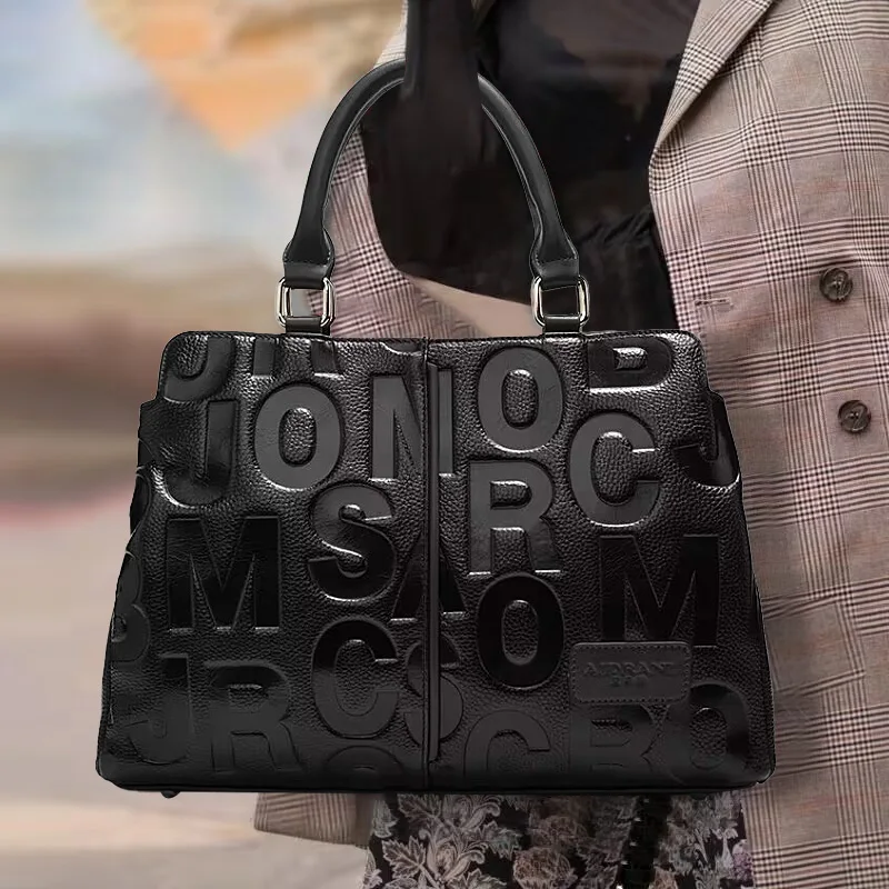 

New Women's Handbag Fashionable Letter Embossed High end Cowhide Crossbody Shoulder Bag