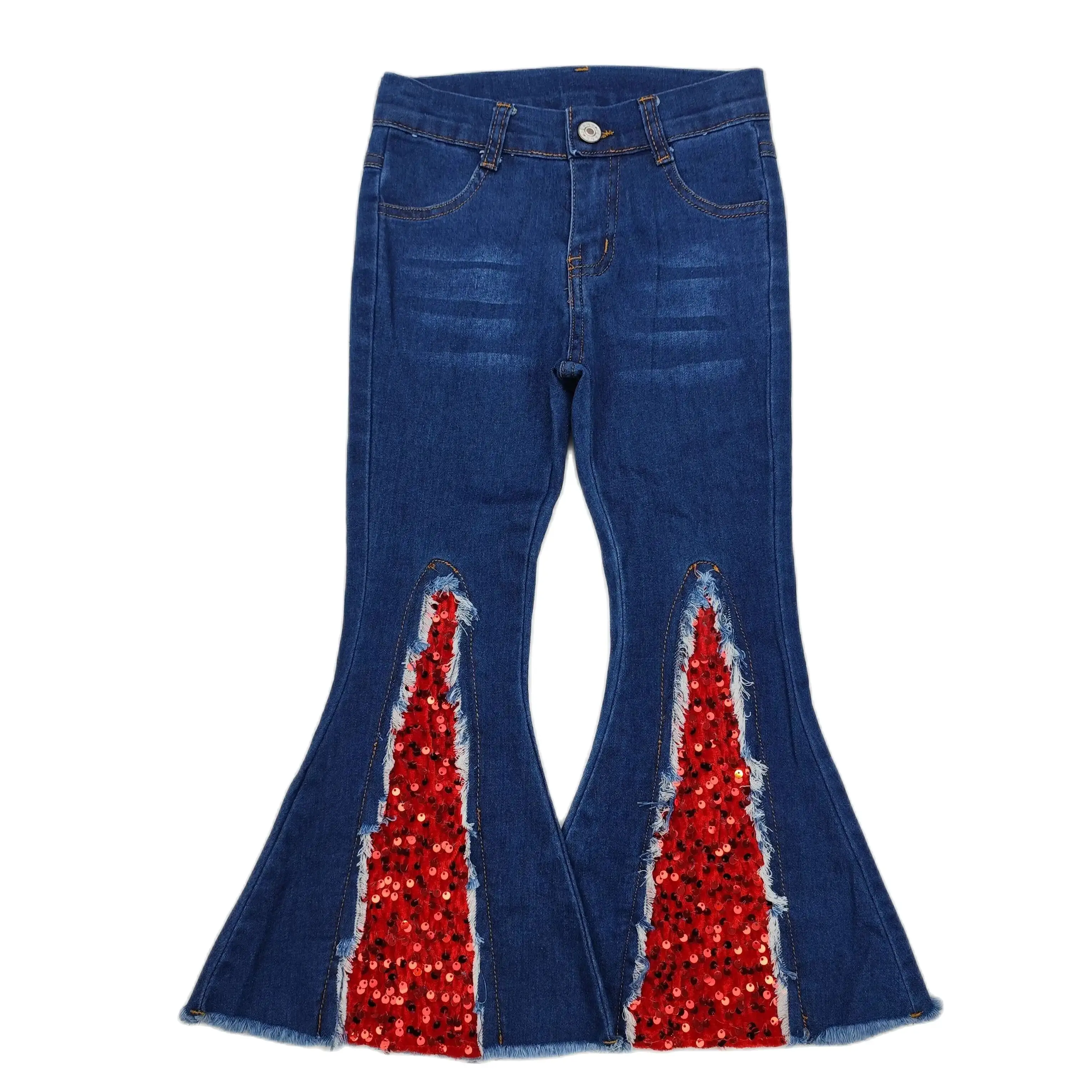 P0532 Fashionable And Good  Guality Autumn Jeans Red Sequins Dark Print With Jeans Children Clothes Rts No Moq