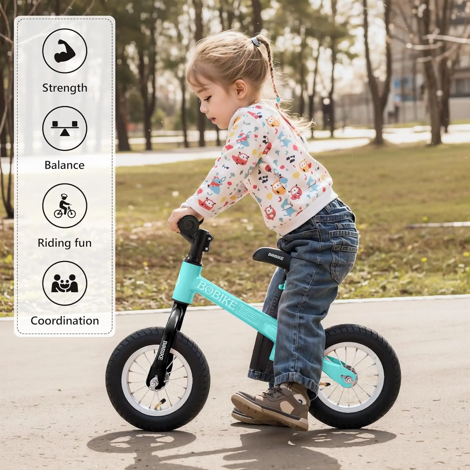 Toddler Balance Bike with Inflatable Rubber Tires, Kids Push Balance Bike Toys for 18 Month to 4 Year Old Boys Grils Adjustable