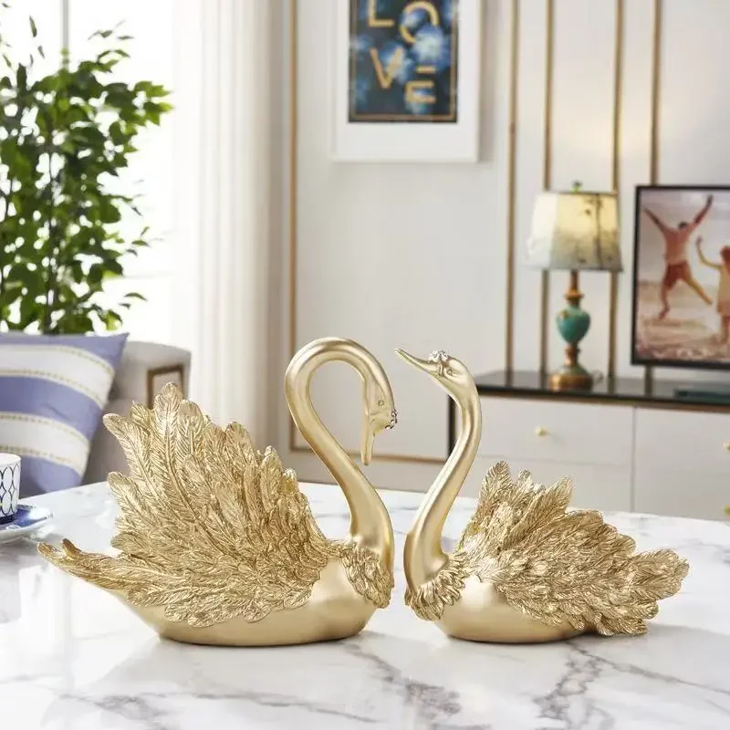 Light Luxury European Style Swan Wine Rack Ornament Couple Resin Crafts Home Living Room Wine Cabinet TV Cabinet Decor Gift
